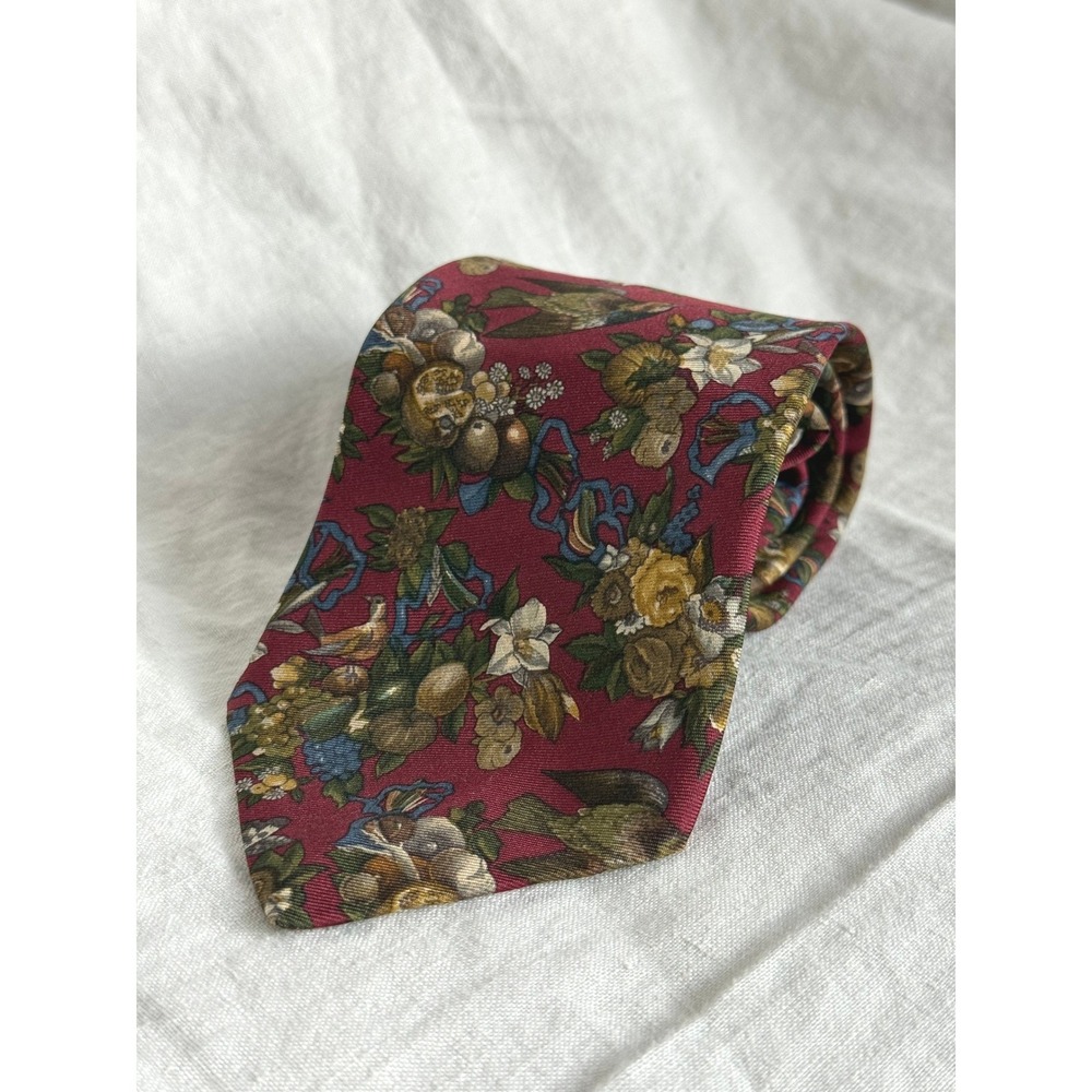 VTG Brooks Brothers Makers Silk Tie Burgundy Grandpacore Floral Botanical USA
